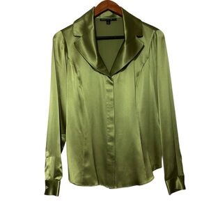Lafayette 148 New Yor Elegant Olive Green 100% Sulk Blouse